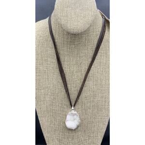 Barse Foil Wrap Druzy Quartz Pendant Necklace- Leather- Sterling Silver- NWT